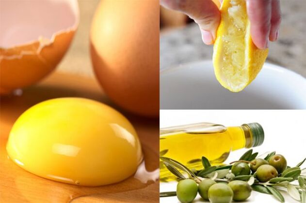 A mask with egg yolk, olive oil and lemon juice evens out the skin